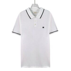 Celine White cotton short-sleeve polo shirt